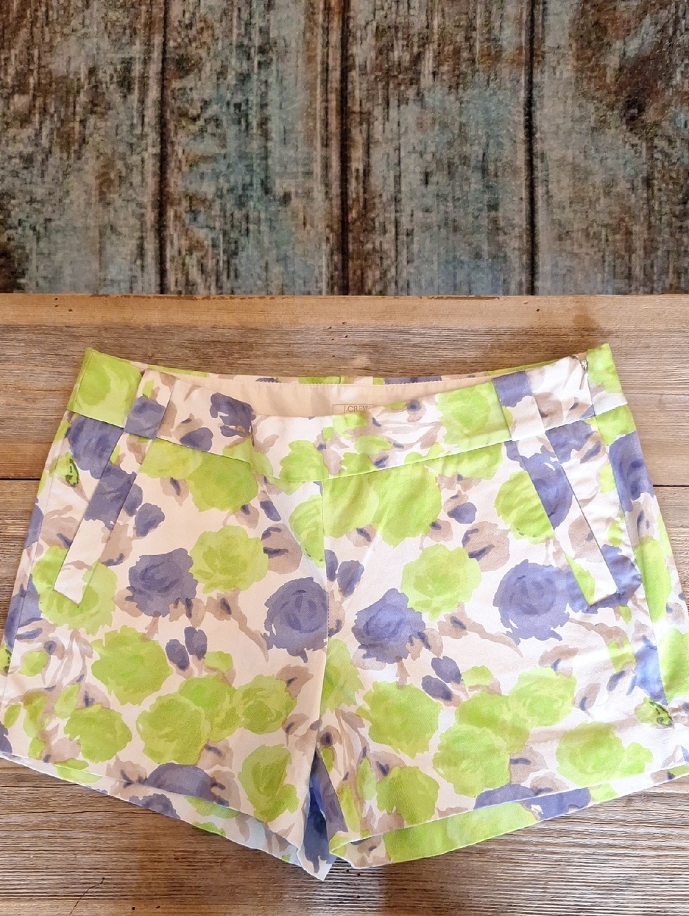 J. Crew Floral Bermuda Shorts in Lime Green & Lavender. Size 10